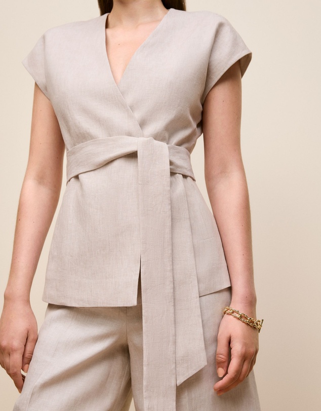 Trenery - Yarn Dyed Linen Cap Sleeve Vest in Flax