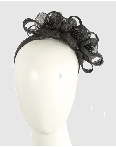 Max Alexander - Small Black Sinamay Flowers Fascinator