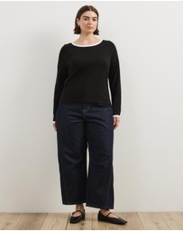 Atmos&Here Curvy - Contrast Long Sleeve Organic Cotton T-Shirt
