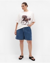 City Chic - Plus size Pony Club Tee - white
