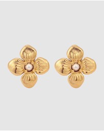 Elli Jewelry - Earrings Stud Pearl Flower 925 Sterling Silver Gold-Plated