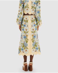 Farm Rio - Garden Scarf Blue Midi Skirt