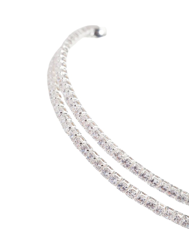Lovisa - Silver Cubic Zirconia 2 Row Cuff Bracelet