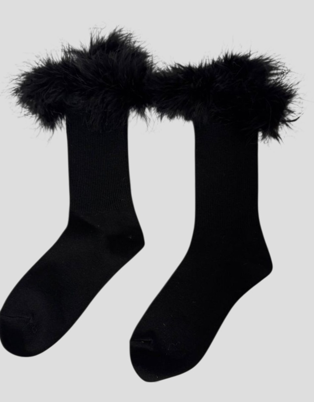 High Heel Jungle - Frou-Frou Faux Fur Trim Combed Cotton Socks