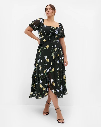City Chic - Plus size Shayla Petal Print Maxi Dress - black