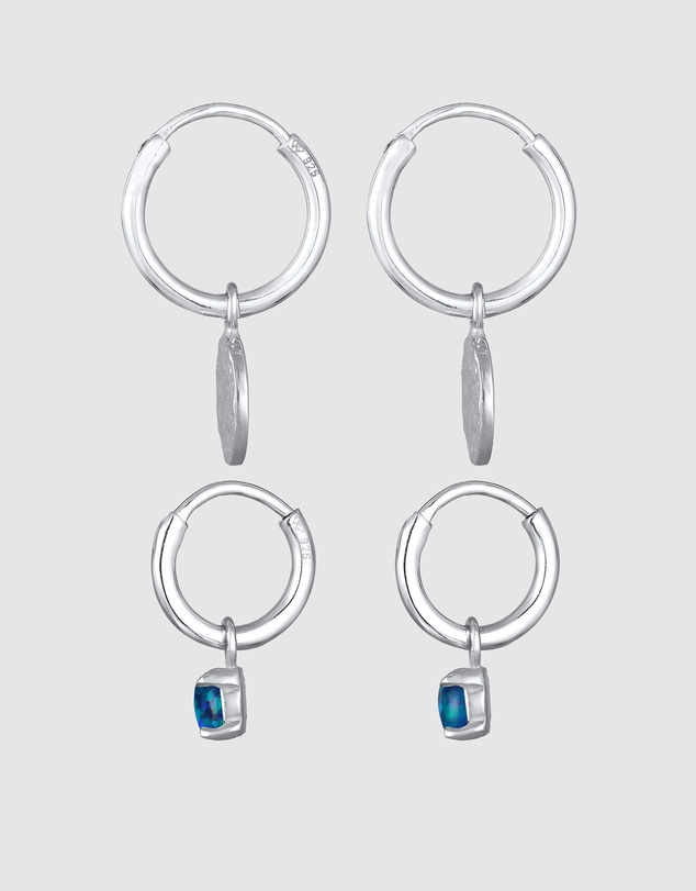 Elli Jewelry - Earrings Creoles Platelet Pendant Set with Opal Blue in 925 Sterling Silver