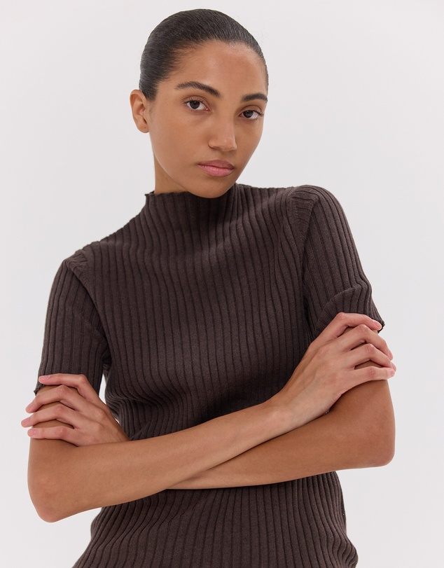 Cloth & Co. - The Rib Funnel Tee | Brazil Nut