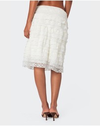 EDIKTED - Louise Lace And Mesh Ruffle Midi Skirt