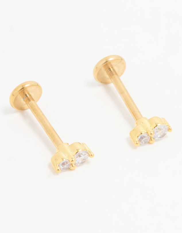 Lovisa - Gold Plated Titanium Cubic Zirconia Flat Back Studs