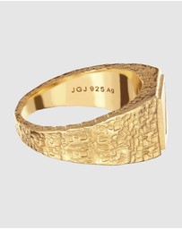 Kuzzoi - ICONIC EXCLUSIVE - Gold-Plated 925 Silver Ring with Hexagonal Black Enamel Inlay