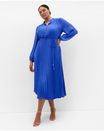 City Chic - Plus size Halle Long Sleeve Pleat Dress - cerulean
