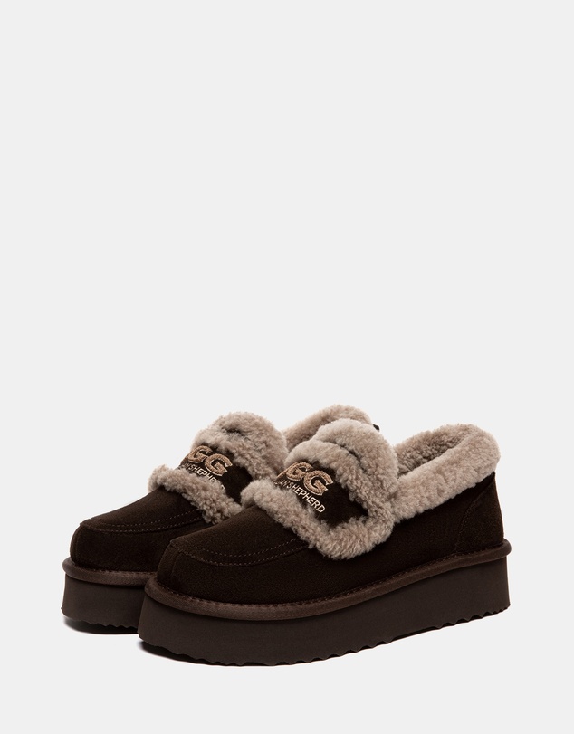 EVERAU - Australian Shepherd Ugg Rilee Platform Loafer Cow Suede Upper House Shoes