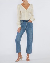 Amelius - Loren Linen Jacquard V-Neck Top