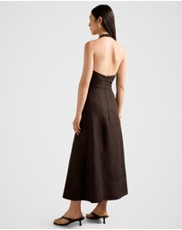 Forever New - Angie Hardware Halter Neck Linen Midi Dress