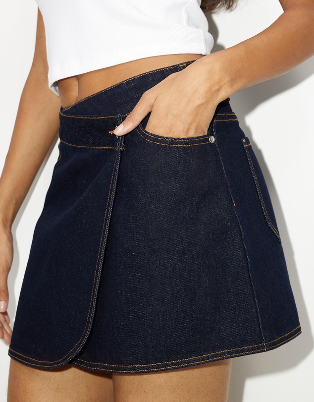 Dazie - Summer Muse Denim Wrap Mini Skirt