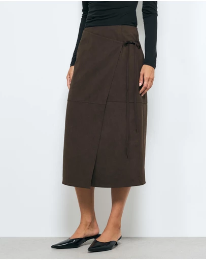 AERE - Anders Suede Look Midi Wrap Skirt