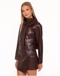 Petal & Pup - Haylie Crop Faux Leather Jacket - Burgundy