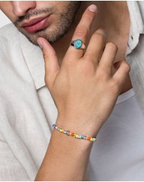 Nialaya Jewellery - Wristband with Assorted Vintage Trifocal Beads and Silver