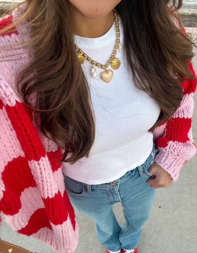 Beginning Boutique - Envi Pink And Red Checkered Knit Cardigan
