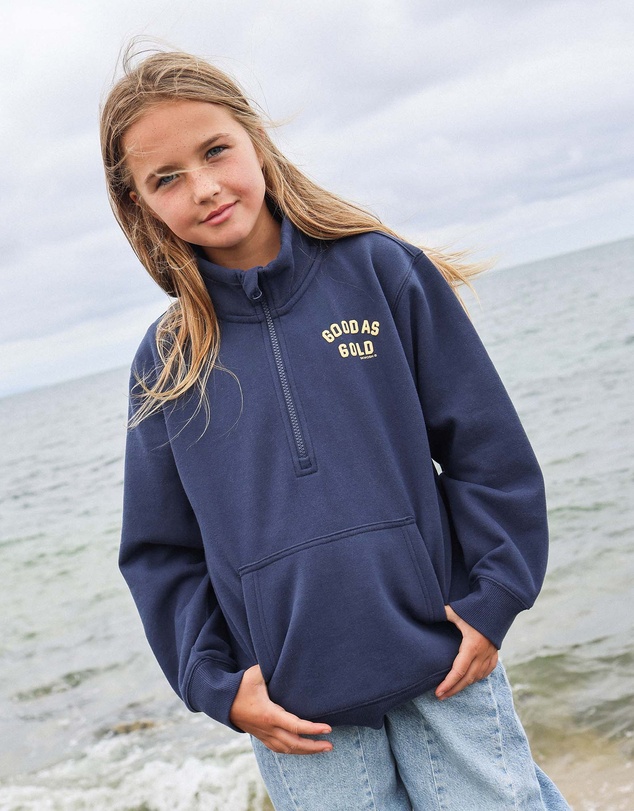 Skwosh - Good As Gold Kids Half Zip Sweat in Navy