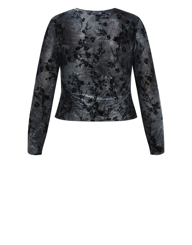 City Chic - Plus size Devore Flock Print Top - smoke