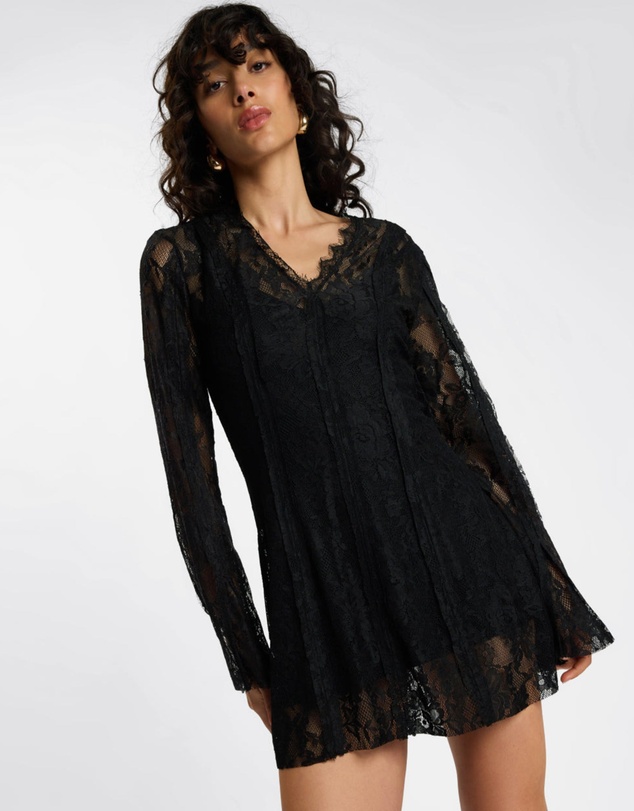 ONE TEASPOON - Vintage Whisper Lace Longsleeve Mini Dress - Black