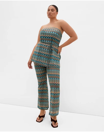 City Chic - Plus size Breeze Print Strapless Top - blue multi