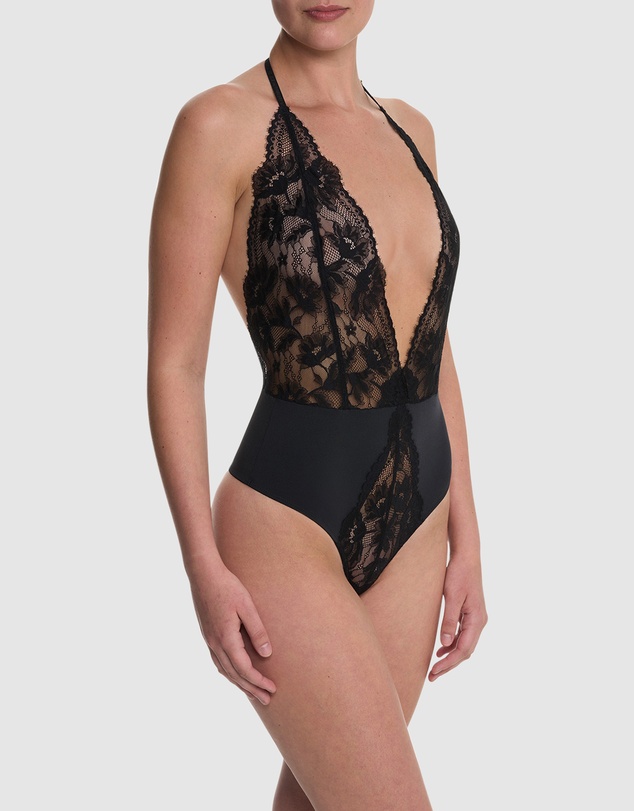 Natori - Fleur Thong Cut Halter Lace Lingerie Bodysuit