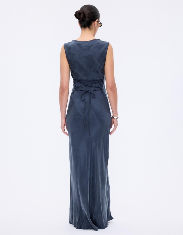 Revibe - Repaired Minima Esenciales Florence Cupro Lace Up Back Midi Dress - AU 8