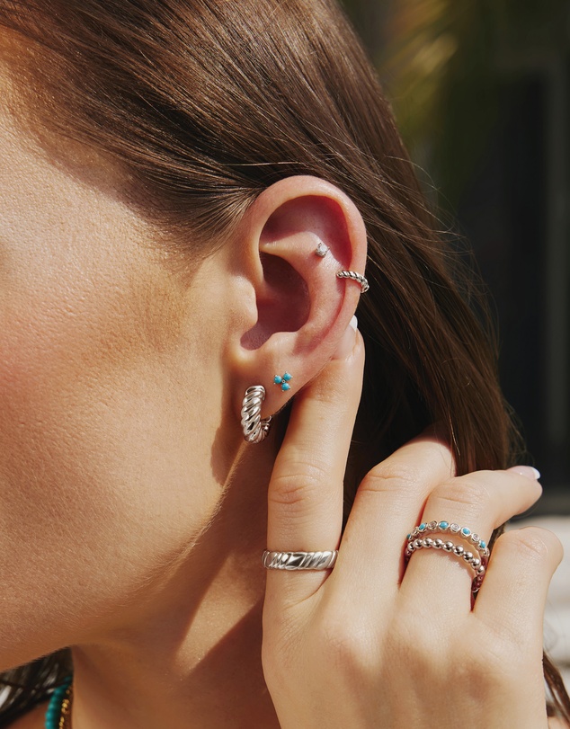 Ania Haie - Ania Haie Silver Texture Small Huggie Hoop Earrings