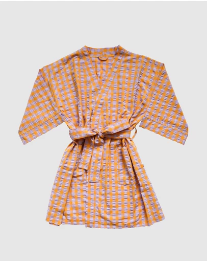 Mosey Me - Kumquat Bloom Seersucker Short Robe