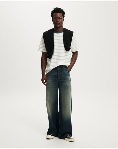 VINTAGE WHITE  DENIM BLUE STRIPE