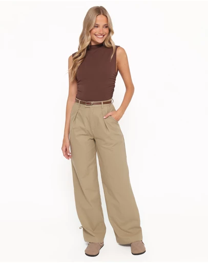 Petal & Pup - Asher Tie Detail Tapered Leg Pants - Olive
