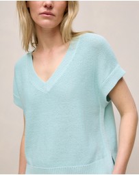 Trenery - Mercerised Cotton Relaxed V Neck Knit in Pastel Blue