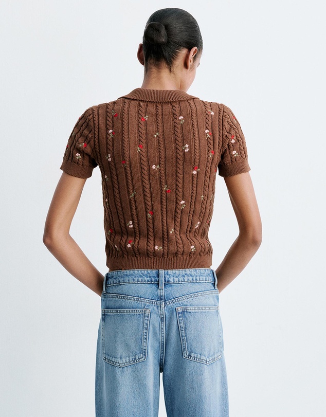 M.N.G - Polo Neck Jumper with Floral Embroideries