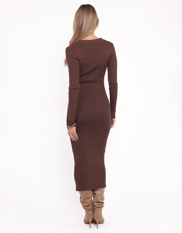 Petal & Pup - Collins Long Sleeve Midi Dress - Chocolate