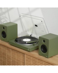 Victrola - Victrola Automatic Turntable + Victrola Tempo Bookshelf Speakers Bundle - Green