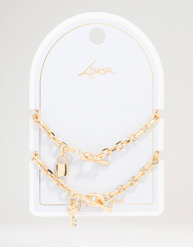 Lovisa - Gold Chunky Lock & Key Charm Bracelet Pack