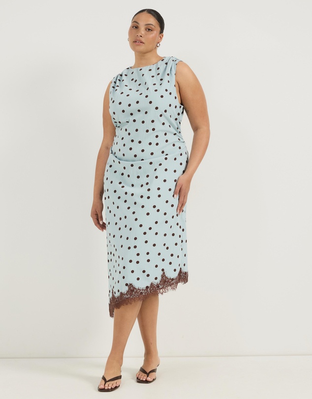 Atmos&Here Curvy - Polka Dot Midi Dress With Lace Trim