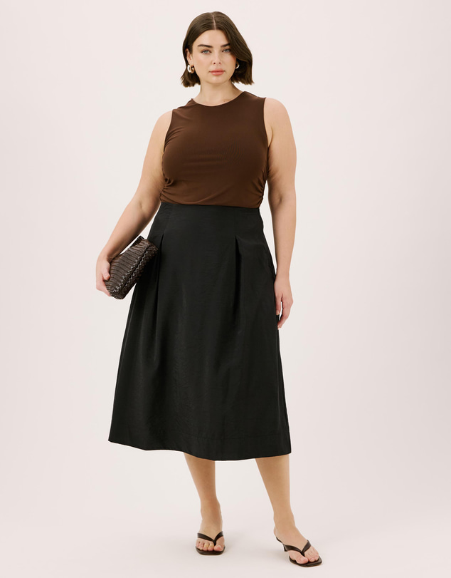 Atmos&Here Curvy - Lila Organza Pink Tuck Midi Skirt