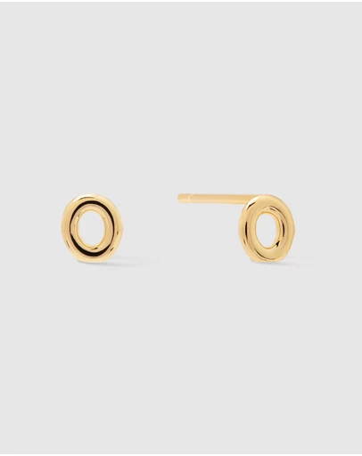 Wanderlust + Co - Alphabet Bubble Gold Stud Earrings - Letter O