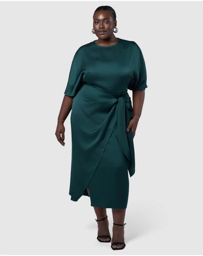 Pink Dusk by Curve Project - Act Up Satin Midi Dress