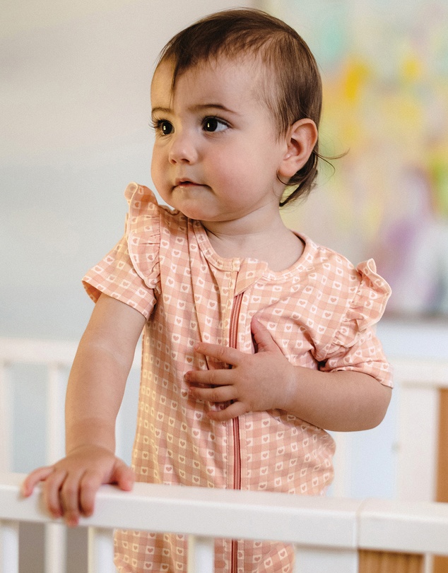 Kynd Baby - Day Or Night Short Sleeve Frill Onesie in Heart Gingham