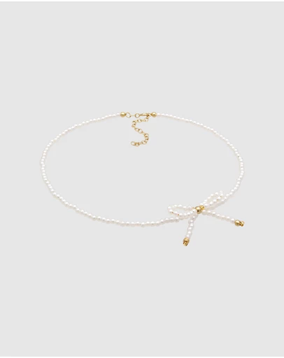 Elli Jewelry - Necklace Choker Ribbon Pearl 925 Sterling Silver Gold Plated