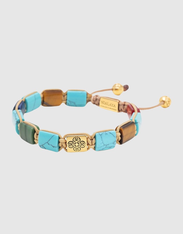Nialaya Jewellery - The Dorje Flatbead Collection - Turquoise, Blue Lapis, Red Jade, Brown Tiger Eye and Green Jade