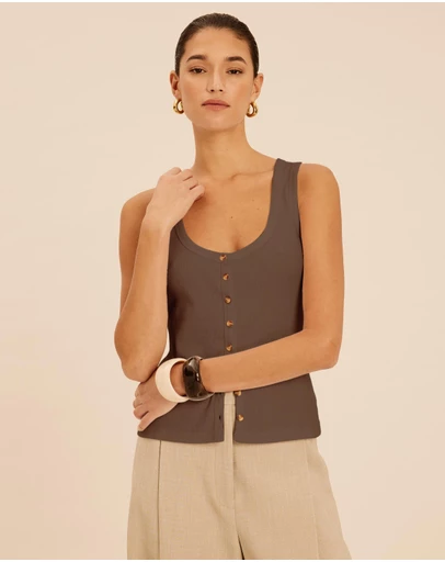 AERE - Ava Button Front Tank Top