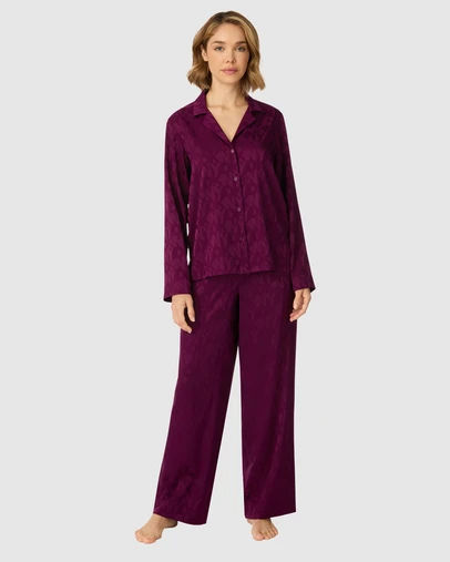 DKNY - Logo Satin Button-Up Long Sleeve Long Pyjama Set