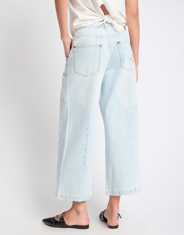 ONE TEASPOON - Hayden Mid Waist Wide Leg Cropped Denim Jeans - Bel Air Blue