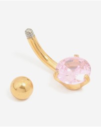 Lovisa - Gold Plated Surgical Steel Pink Cubic Zirconia Belly Bar