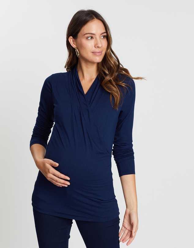 Angel Maternity - Maternity V-Neck Cross-Over Bamboo Long Sleeve Top